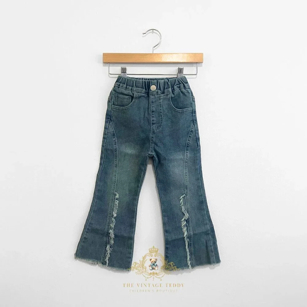 NWT Cute Girls Denim Jeans Straight Leg Elastic Waistband Med Stone Wash Blue 5T